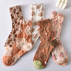 ❤️❤️This week's special Sale 47%OFF-5 Pairs Women's Elegant Embossed Floral Cotton Socks